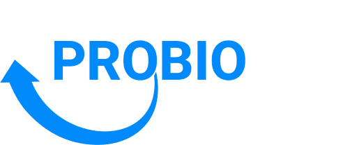 Probiolux Logo in Weiß auf transparentem Hintergrund für hochwertige Probiotika-Produkte.